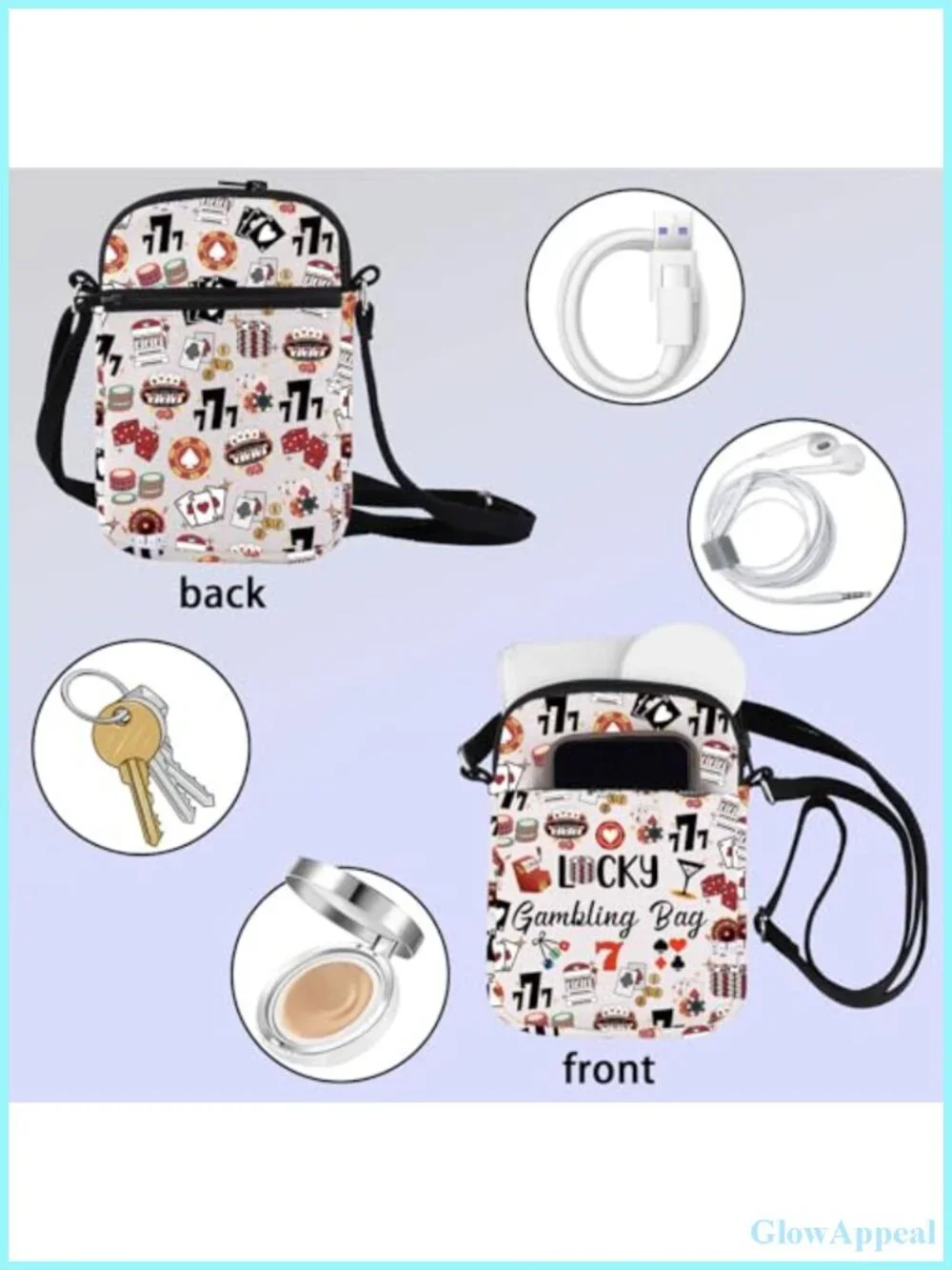 Waterproof Polyester Messenger Crossbody Bag Gambling Gift Poker